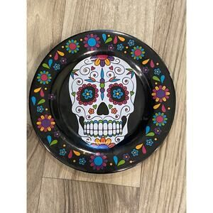 Pair of Black Sugar Skull Heavy‎ Melamine  7-1/2" Snack Plates